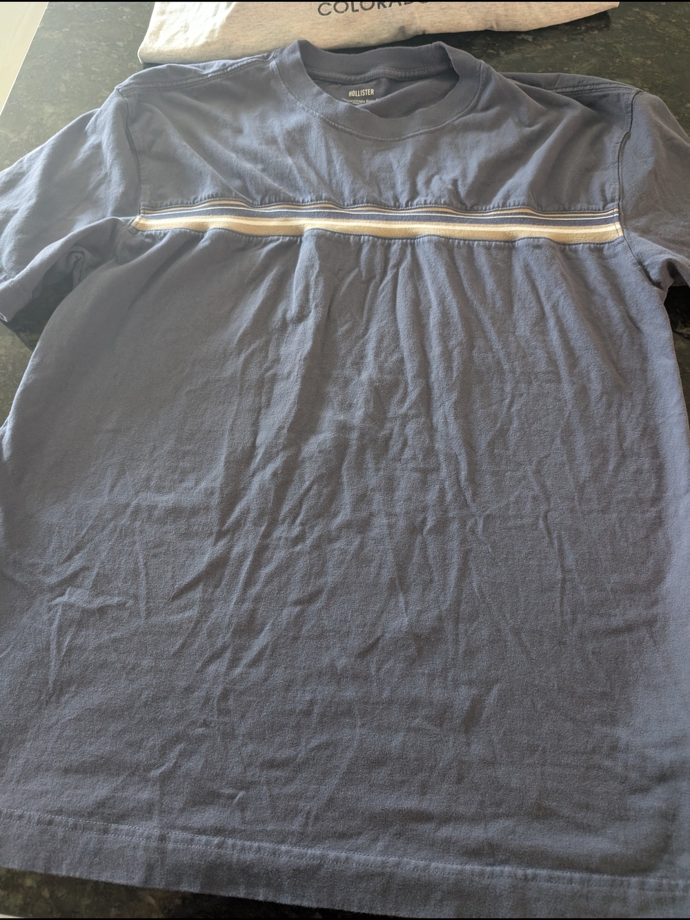 Hollister Men's Blue Crewneck Stripe Tee